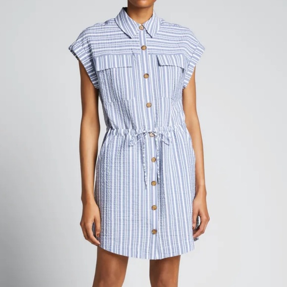 Veronica Beard Cris Striped Shirt Dress In Blue and White Size XL - Picture 1 of 6